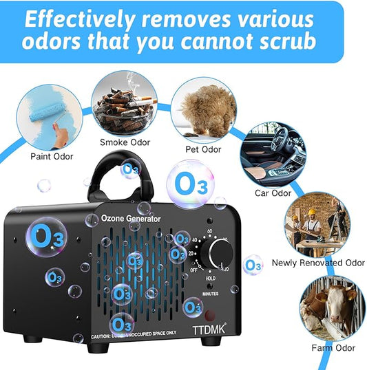 Ozone Generator 68,000mg/h, Commercial Ozone Machine Odor Removal, High Capacity Ozone Machine, Home Ozone Generator for Car, Home, Smoke, Pet, etc (Black) - by TTDMK