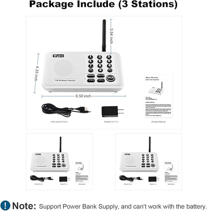Wuloo Intercoms Wireless for Home 5280 Feet Range 10 Channel 3 Code, Wireless Intercom System for Home House Business Office, Room to Room Intercom, Home Communication System (3 Packs, White)