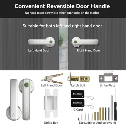 GEKRONE Fingerprint Smart Lever Lock TUYA APP Control Keyless Entry Bluetooth Touchscreen Indoor Handle Biometric Electronic Digital Door Knob with Keypad Suitable for Hotel Office Apartment Bedroom