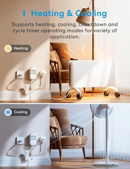 meross Smart Temperature Controller 15A 1800W, Smart Wi-Fi Thermostat Controlled Outlet Plug Works with Apple Home, Alexa, Google Home for Heating Cooling Homebrew Fermentation Reptiles Greenhouse