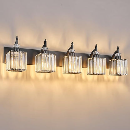 BBLLWJ Crystal Vanity Lights - Black 5 Light Modern Bathroom Vanity Light Fixtures Over Mirror