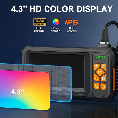 Endoscope Camera with Light 1920P HD Dual-Lens Borescope with 8 LED Lights, IP67 Waterproof Snake Sewer Tools 4.3" Inspection Camera,16.4ft Semi-Rigid Drain Endoscope