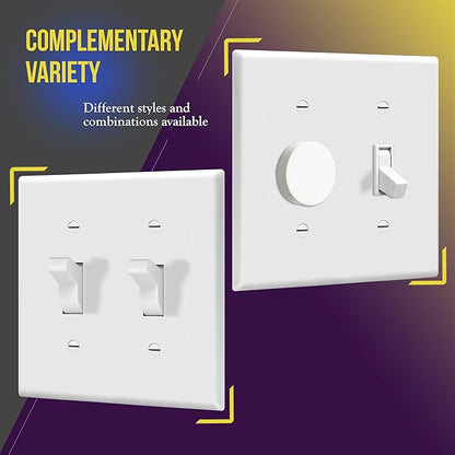 ENERLITES Double Toggle Switch Cover, Two Gang Light Switch Wall Plate, Standard Size 2-Gang 4.5" x 4.5", Unbreakable Polycarbonate Thermoplastic, UL Listed, 8812-W-5PCS, White (5 Pack)