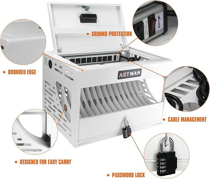 16 Device Wall-Mount Charging Station for Laptops/Tablets/iPads/Chromebooks,16 Bay Lockable Charging Cabinet with Power Strip for Classroom,School Storage Charging Cabinet，Fully Assembly(16 Bay-White)