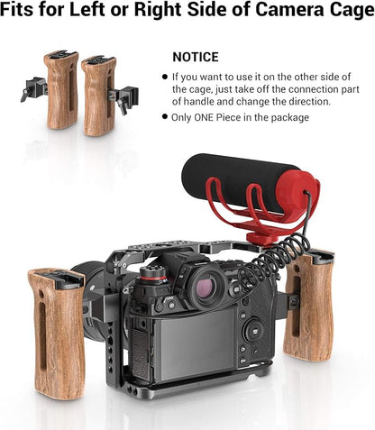 SmallRig Universal Side Wooden NATO Handle Grip DSLR Camera Cage w/Cold Shoe Mount Built-in Wrench, Threaded Holes – 2187