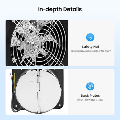 XUFOPLY 6 Inch Exhaust Fan, 110V 40W Wall Mounted Vent Fans 2600RPM Kitchen Bathroom Windows Fan Metal Extractor Fan for Attic, Garage, Window Ventilation (Black, 6 Inch)