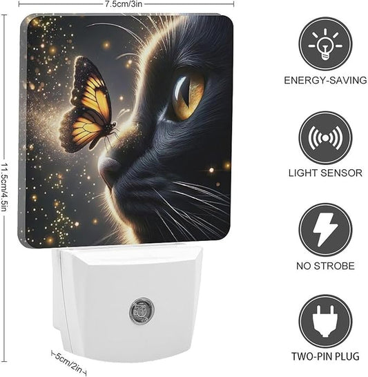 YKJAHSD Cat Butterfly Night Light, Plug into Wall Decor Nightlights for Bedroom, Bathroom, Hallway, Kitchen, with Dusk to Dawn Light Auto Sensors LED Night Lights for Boys Girls Women Men Room Gifts