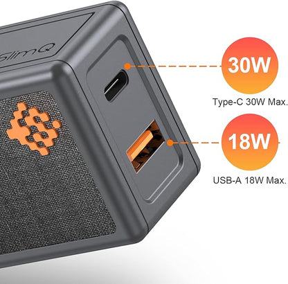 𝐒𝐥𝐢𝐦𝐐 30W USB C GaN Quick Charger PD Mini Type C Wall Fast Charging Block Adapter Foldable Plug Compact Mini GaN Charger for iPhone 13Pro/Max12Mini/iPad Pro/Galaxy/Note 20/Pixel(Upgrade, Grey)