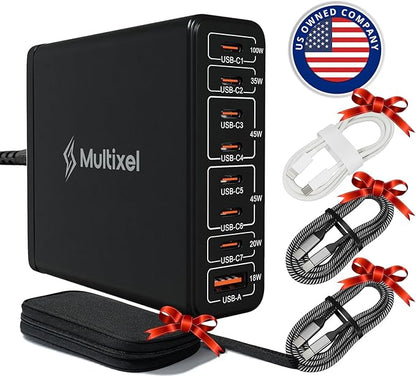 Upgraded 240W 8 Ports GaN Charger with Travel Case, USB C Charging Hub, Multi USB C Charger Station for MacBook Pro/Air/iPad Pro/iPhone/Samsung Galaxy Note