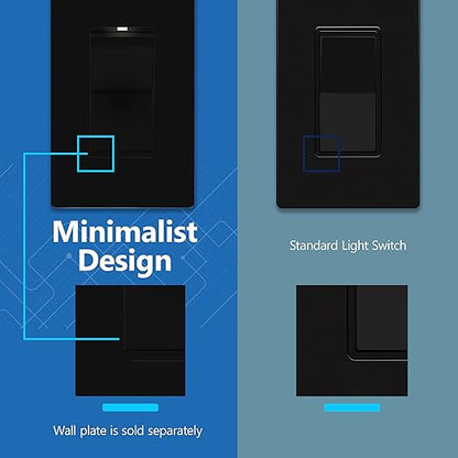 LIDER Minimalist Design Matte Finish Lighted 4-Way Decorator Light Switch, Four Way Frameless Rocker Switch, Residential/Commercial Grade, 15A 120V/277V, UL Listed, LS15-4W-BK, Black