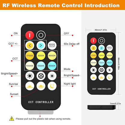 PAUTIX RF Remote Dimmer CCT Tunable COB LED Strip Lights,17-Key Wireless Remote and Controller DC 5-24V for CCT COB LED Tape Lights,Timer Function