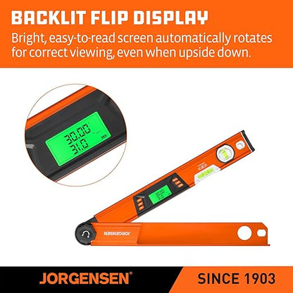 JORGENSEN Digital Angle Finder, Multi Angle Finder Tool with Backlit LCD, Protractor Digital Level with Horizontal & Vertical Bubble