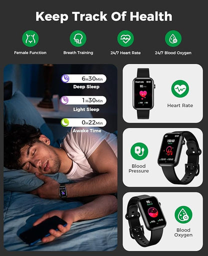 Smart Watch Fitness Tracker (Answer/Make Call), 24/7 Heart Rate Spo2 Blood Pressure Monitor Sleep Tracker, 114 Sports Modes Pedometer Calorie Step Tracker, Waterproof Activity Tracker for Women Men