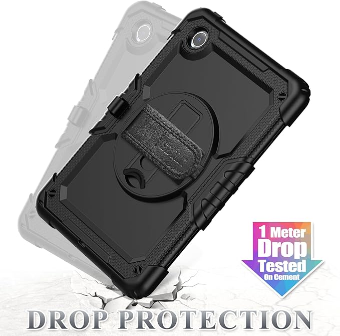 SEYMAC stock Tablet Case for Lenovo Tab M11 (TB-330FU/TB-330XU) 11 inch Drop-Proof Protection Cover with 360° Rotate Stand & Strap [Pen Holder] & Screen Protector/K11/Xiaoxin Pad 2024, Black
