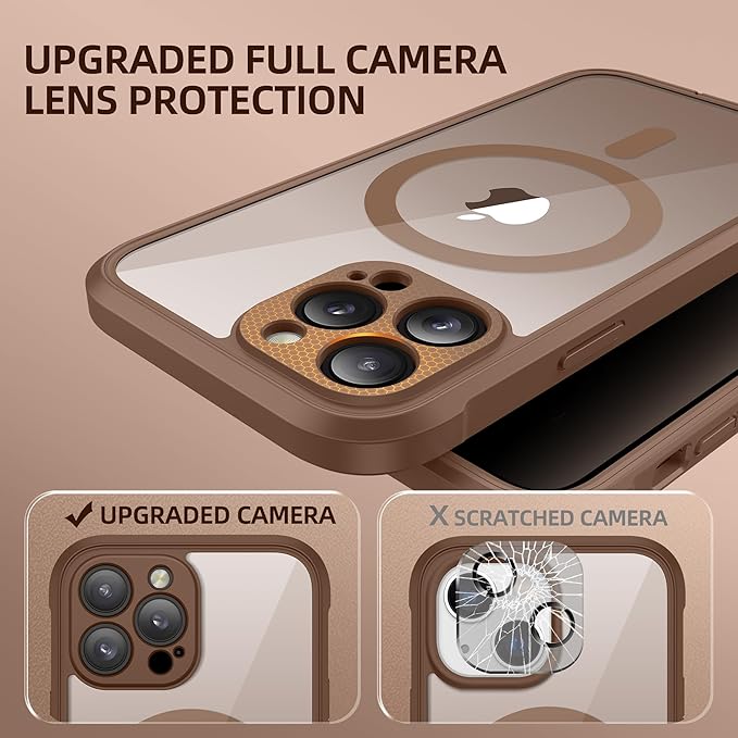 BERFY Magnetic for iPhone 13 Pro Max Case, Compatible with MagSafe, Built-in Privacy Screen Protector and Upgraded Camera Protection, Anti-Spy Full Body Shockproof Phone Case for 13 Pro Max 6.7",Brown