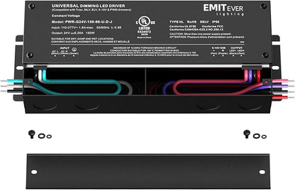 EMITEVER Dimmable Led Driver, 2 Packs 150W AC 110V-277V to DC 24V Transformer, 5-in-1 Dimming: ELV/MLV/TRIAC / 0-10V / 1-10V / 10V PWM/Potentiometer, Waterproof IP67 and UL Listed