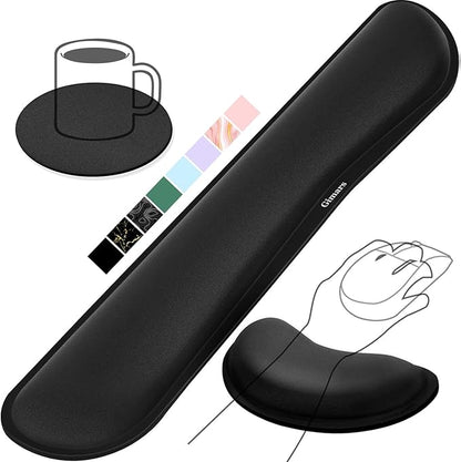 Gimars Upgrade Enlarge Silky and Superfine Fabric Gel Memory Foam Keyboard Wrist Rest Set, Ergonomic Keyboard Mouse Wrist Support for Typing Pain Relief, Comfort for Office, Gaming, Computer, Black