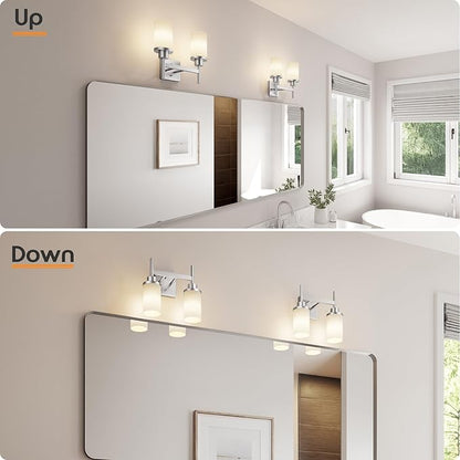 AONEON Bathroom Light Fixtures Brushed Nickel Vanity Lights with White Frosted Glass Shade, Double Wall Lamps for Mirror Kitchen Living Room Porch T001BR-L2