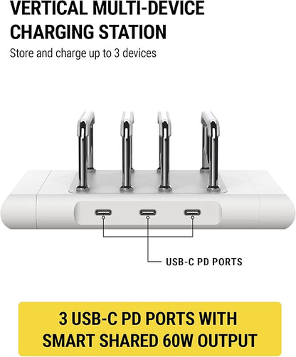 Scosche BL2MD BaseLynx™ 2.0 Vert, 60W USB-C Vertical Charging Station for Multiple Devices, Charger Organizer with 3 PD Fast Charge Ports, Modular System Compatible with Apple iPhone & iPad, White
