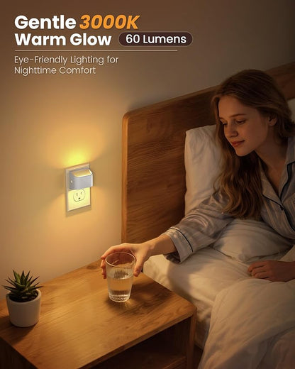 NIORSUN Plug in Night Light, Auto Brightness Sensor Night Light, 3000K Warm White, Ultra-Slim Wall Light for Hallway Bathroom Bedroom Stairs, White, 8 Pack