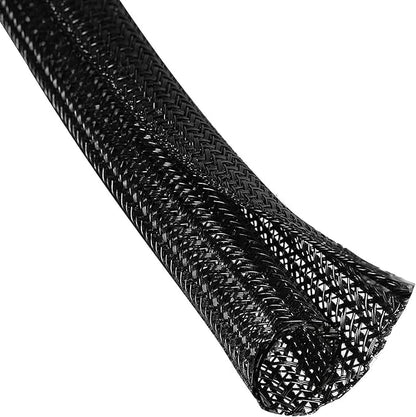 2pcs 5ft-3/4inch Black/White Cable Sleeve - Protects Cords from Pets & Organizes Wires - Modern Style - Polyester Material - Flame Retardant - Easy to Use & Cut (Black, 5ft-3/4inch)