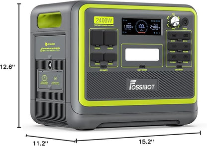 FOSSiBOT F2400 Portable Power Station 2400W, 2048Wh LiFePO4 Battery Backup/6 x 110V AC 2400W Outlets (4800W Peak), 16 Ports, 1.5H Fast Charging, LED Solar Generator for Home Use Camping RV Emergency