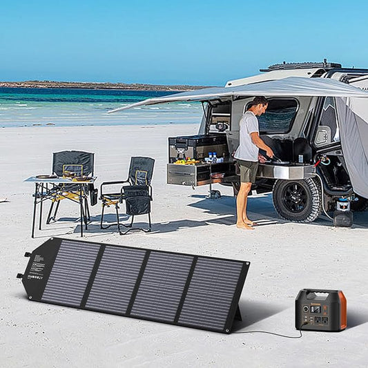 EnginStar 100W Foldable Solar Panel w/ 18V DC Outlet for Portable Power Stations EnginStar/Jackery/Rockpals/Flashfish, Portable Solar Generator with USB-A USB-C QC 3.0 for Outdoor Camping Van RV Trip