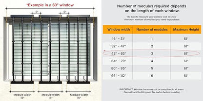 SWB Adaptable Window Bars Security for Windows - Model B | Easy DIY Installation | Suitable for Both Frame and Wall | Telescopic System | Patented Security Innovation