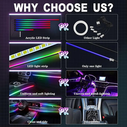 Dreamcolor Acrylic Interior Car Lights, WEBUPAR Car Accessories 6 in 1 Car LED Strip Lights with APP Control and 213 Modes, 175 inches 593 LEDs Fiber Optic Lights, RGB Neon Car Lighting