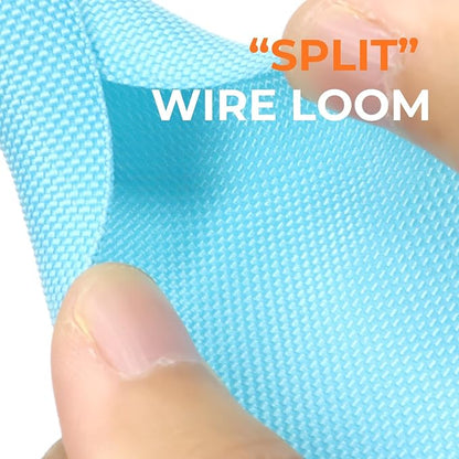 HOLED 3/16 inch Split Braided Cable Management Sleeve for USB Cable Power Cord Audio Video Cable, Wire Loom Cord Protector from Cat Dog Chewing (Sky Blue, 25FT)