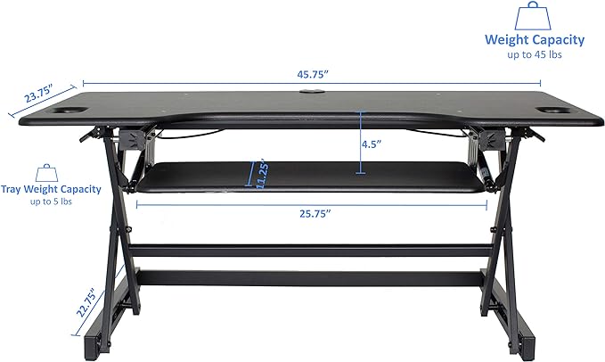 Rocelco 46" Large Height Adjustable Standing Desk Converter with Triple Monitor Mount BUNDLE - Quick Sit Stand Up Computer Workstation Riser - Retractable Keyboard Tray - Black (R DADRB-46-DM3)