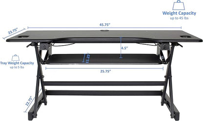 Rocelco 46" Large Height Adjustable Standing Desk Converter with Dual Monitor Mount Arm BUNDLE - Quick Sit Stand Up Computer Workstation Riser - Retractable Keyboard Tray - Black (R DADRB-46-MA2)