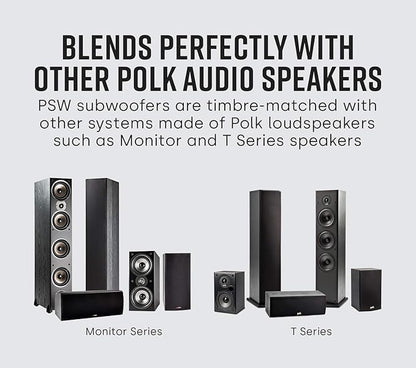 Polk Audio PSW10 10" Powered Subwoofer Home Audio – Power Port Tech, Up to 100 Watts, Big Bass in Compact Design, Easy Setup with Home Theater, Timbre-Matched with Monitor & T-Series Polk Speakers