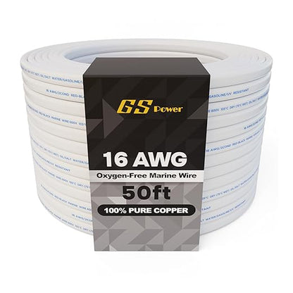 GS Power 50 Ft Duplex Marine Wire, 16 Gauge Wire, Oxygen-Free Tinned Copper 16 AWG Electrical Boat Wiring, Sheathed Copper Marine Grade Electrical Cable for Boat Automotive RV Camper Trailer