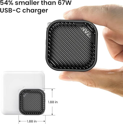 INVZI GaNHub USB C Charger 67W, GaN III PPS Mini Fast Foldable Power Adapter with USB-C Cable for MacBook Pro/Air, Galaxy S24, Dell XPS, HP, iPhone 16/15 Pro, iPad Pro, Steam Deck, Laptops