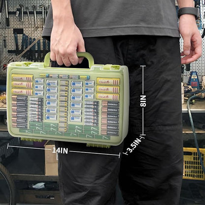 Aptbyte Battery Organizer Storage Holder Box Case with Tester- 269 Batteries Double-Sided Variety Pack, Holds AA AAA 4A C D Cell 9V 3V Lithium LR44 CR2 CR123 CR1632 18650 Button- Green (Box Only)
