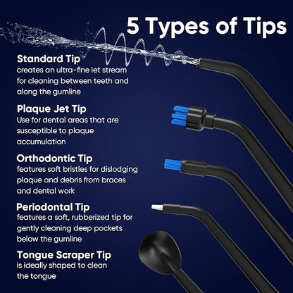 MySmile LP211 Cordless Water Flossers, Portable Rechargeable Oral Irrigator for Teeth Cleaning, 5 Cleaning Modes, IPX7 Waterproof, 8 Replacement Tips and a Storage Pouch (Midnight Black)