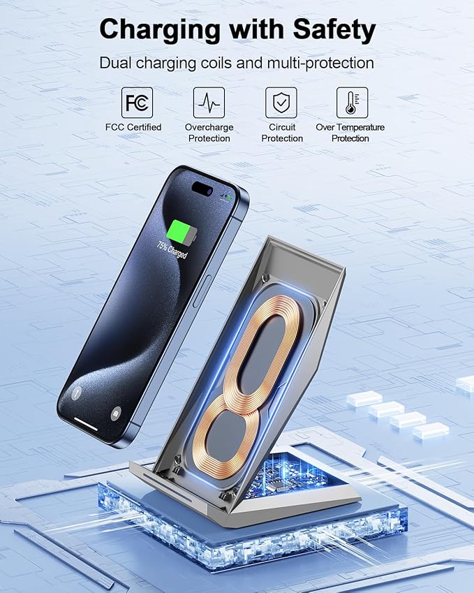 Fast Wireless Charger, NANAMI Qi Certified Wireless Charging Stand Compatible iPhone 16/16 Plus/16 Pro/16 Pro Max/15/14/13/12, Samsung Galaxy S25/S24/S23/S22/S21/S20/Note 20 Ultra and Qi-Enabled Phone