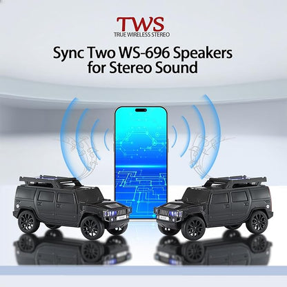 WSTER WS-696 Solar Bluetooth Replica Speaker – Portable Modern Off-Road Car Design with HD Sound, TWS, LED Party Light, USB/TF Playback, FM, Built-in Microphone, Surprise Gift(Black)
