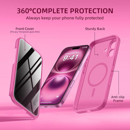 BERFY Magnetic for iPhone 16 Case, Compatible with MagSafe, Built-in Privacy Screen Protector and Upgraded Camera Protection, Anti-Spy Full Body Shockproof Phone Case for 16 6.1", Peony