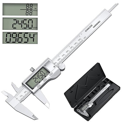 Digital Calipers, Caliper Measuring Tool with Large LCD Screen, Stainless Steel Micrometer Caliper Digital, Auto-Off Feature, Screen Splash Proof, Switch from Inch Metric Fraction (6Inch/150mm)
