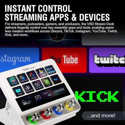 VSDINSIDE Macro Pad, Streaming Deck Stream Controller Soundboard Keypad, Programmable Keys USB Shortcut Keyboard for Gamer Streamer, Audio Mixer for OBS, YouTube, Office Desk Setup, PC, Mac
