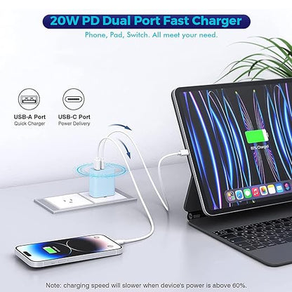 USB C Wall Charger Block, 3Pack 20W Dual Port PD Fast iPhone 16/15 Charger USB C Wall Charger Adapter + USB A Quick Charging Brick Plug for iPhone 15/14/13/12/11/Pro Max/Plus/XS/XR/X,iPad,AirPods-Blue