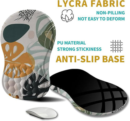 Hokafenle Ergonomic Mouse Pad Wrist Support, Wrist Rest Mousepad for Carpal Tunnel Pain Relief with Integrated Memory Foam Slope Massage Bulge (11.8x7.9 inch,Abstract Leaves