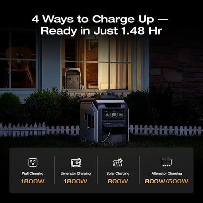 EF ECOFLOW DELTA 3 Ultra Portable Power Station with AC Cable, 3600W (Surge 7200W) Output Home Power, 3072Wh LiFePO4 Battery, Solar Generator for Home Use, Camping Accessories & RV Backup