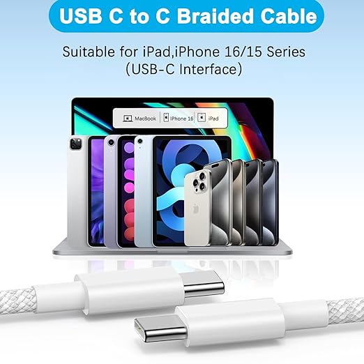 iPhone 16 15 Charger Fast Charging,iPad Fast Charger USB C Chargers Apple iPad Charger 2Pack 6FT Type C USBC to C Woven Cable Cord Block for iPad Pro 12.9/13/11inch,iPad Air,iPad Mini 6/7th,iPad 10/11