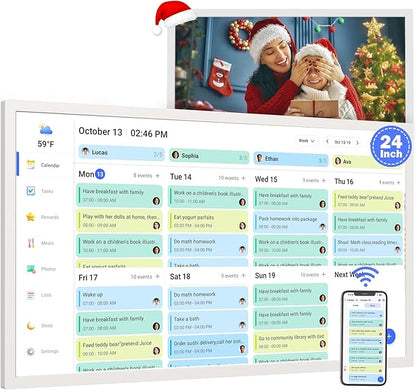 24" Smart Calendar Digital Chore-Chart-for-Planner - Touchscreen Display Electronic Calendar for Family Schedules, 32GB, Auto-Sync Google iCloud Outlook Calendars, Wall Mounted Household Organization
