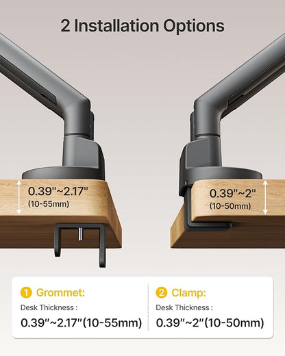 monTEK Dual Monitor Stand for 2 Screens 17 to 35 Inch, Heavy Duty Monitor Mount Arm, VESA Mount Desk Stand with C-Clamp/Grommet Base, Holds up to 24.3 lbs Per Arm, VESA 75/100mm, Gray, MA1010DG-D