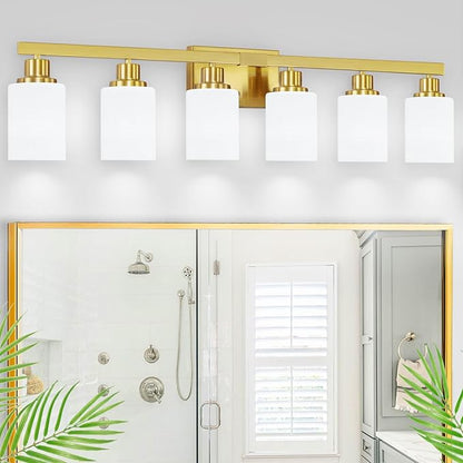 DIKAIDA 6 Light Gold Bathroom Vanity Light, Gold Bathroom Light Fixtures, 38" Modern Brushed Gold Vanity Lighting Fixtures for Bathroom Over Mirror, Gold Sconces Wall Lighting for Bedroom Living Room