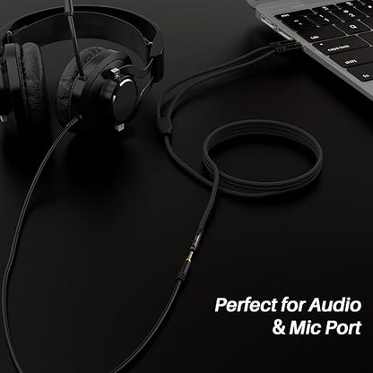 Kxable Headphone Splitter for Computer, 3.5mm Female to Dual 3.5mm Male Audio Splitter Cable, Stereo Jack Earphones Headset to PC Laptop Adapter, 1/8inch 2-in-1 Y Separator Aux Dongle Converters, 2FT